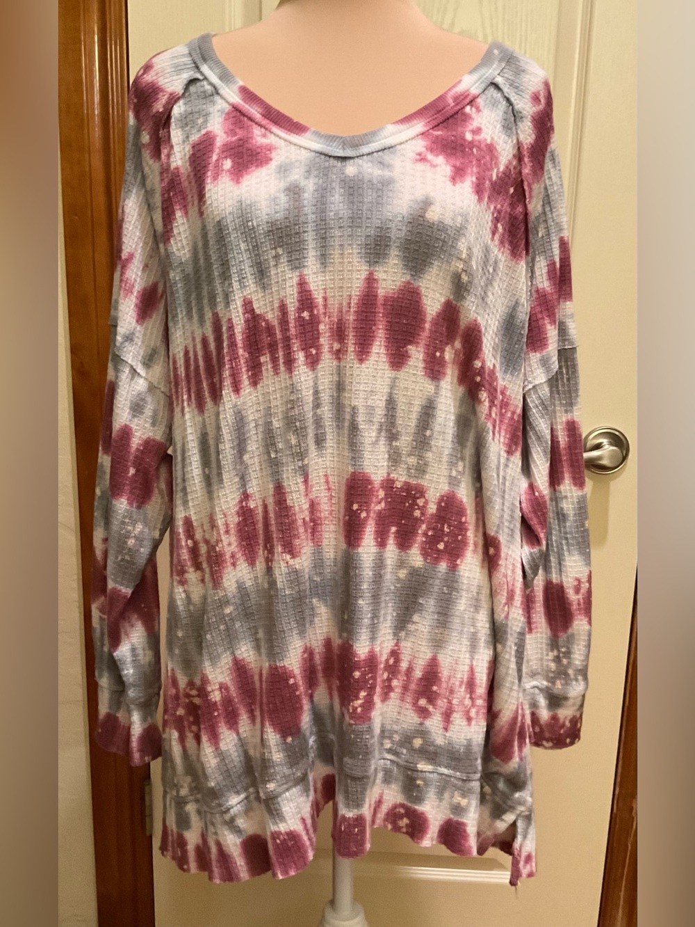Wonderly Berry Pink and White Tie-Dye Pullover Thermal Sweatshirt 4X